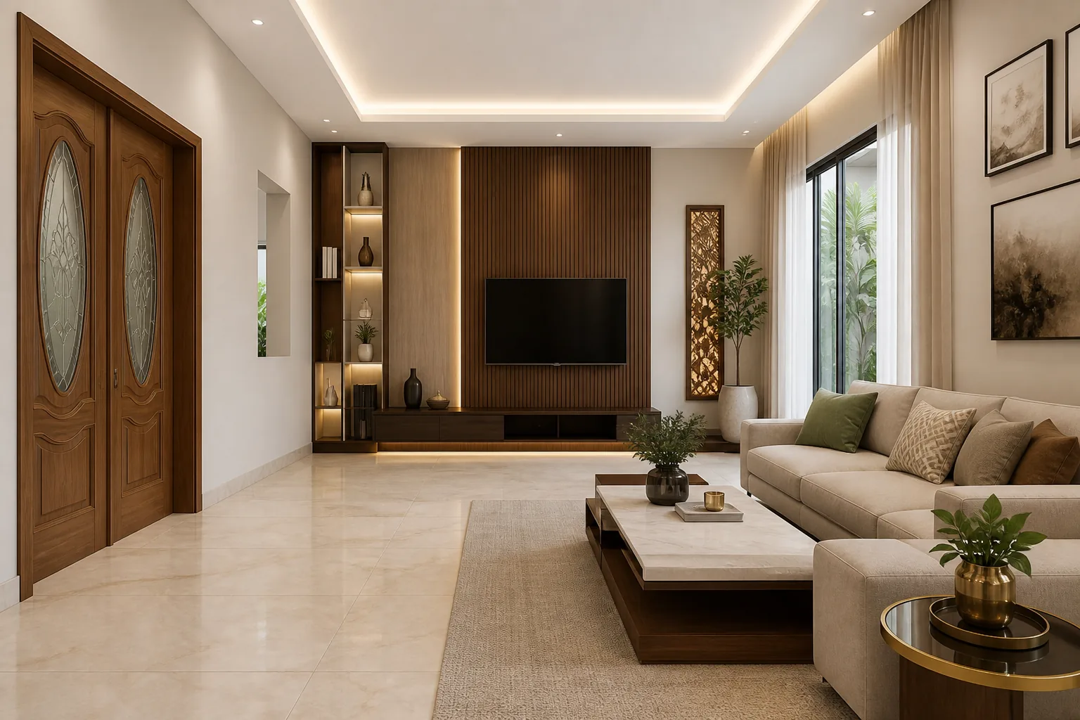 Vitrified tile flooring in a finished living room - flooring cost estimator