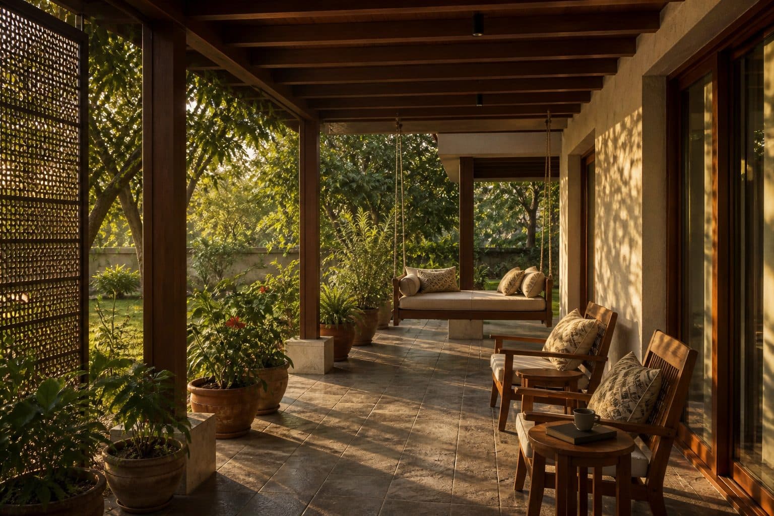 Sit-out / verandah interior trend reference - Arsa Interiors Pune & Baramati