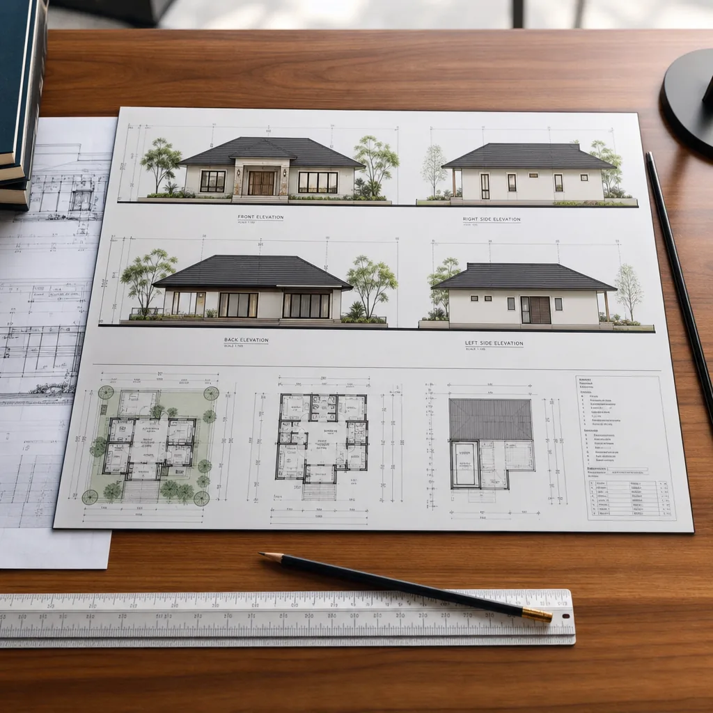 Arsa project planning desk with drawings - government approvals and construction documents tracker